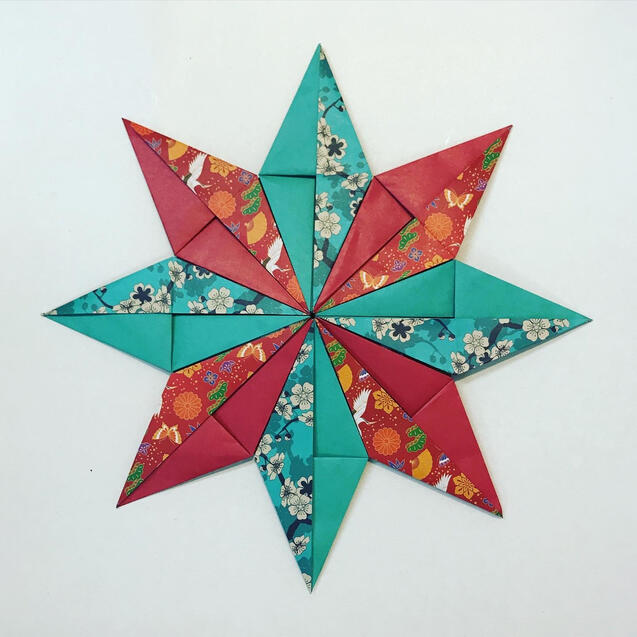 Origami 8 point star with 8 modules